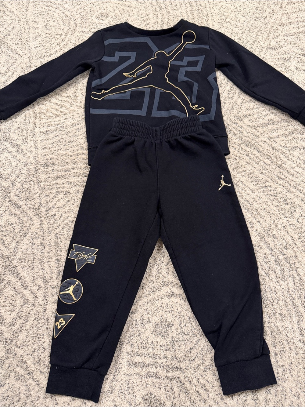 Jordan Kids Black Sweatshirt & Joggers Set with Gold Accents
